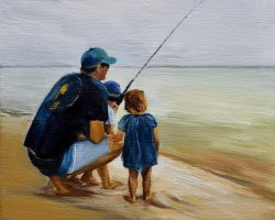 "Waiting for the Big Catch" Oil on linen. 36x31cm. 2017. Commission