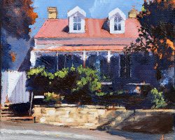 "Red roof on Evans Street" 2017 oil on canvas. 15x15cm. COMMISSION