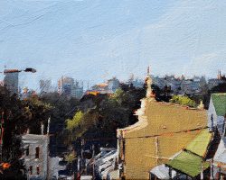 "The Other Way, North East on Phillip "  2018. Oil on canvas, 13x18cm. SOLD