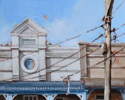 "Town or Country" 2020. Oil on canvas. 33x33cm. This pretty facade could be located in the city or in any Australian town. Once you could tie up your horse out front. That pole looks original too. SOLD