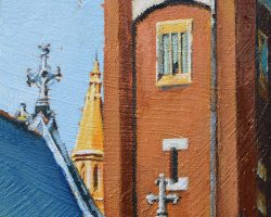 "St Augustine's" 2020. Oil on canvas. 15x15cm. Countless visitors have crossed the threshold here since 1907 and many changes have occured over the time, but the stunning bell tower is still an awesome landmark for Balmain and the city. SOLD