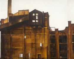 "White Bay Power Station" 2016 
Looking at the Power Station from Mullens Street. This painting was a triptych (3 panels) but in the reproduction they are merged as one image. Three sizes available on canvas, two sizes on paper.