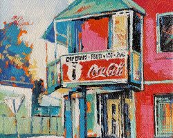 "The Last Corner Store 3" 17x13cm, oil on canvas 2022. I don't know if this is actually the last store on the peninsula, but probably. I couldn't resist the shadows here. This is the last time I am painting it!  🔴 SOLD