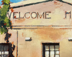 "Welcome" 17x13cm, oil on canvas 2023. The Welcome Hotel on Evans Street is a Rozelle institution, serving drink and food to locals since 1878. These windows must have many a story to tell!  🔴 SOLD