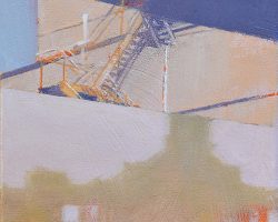 'Fading Beauty' oil on canvas. 2025. 15 x 15cm.
As work is slowly creeping along on the Exchange Hotel, there are few last glimpses still to be seen of my favourite rusty fire escape (going nowhere now as the door is bricked in). Soon it will be gone forever. Removed or hidden, we shall see, eventually! Available.